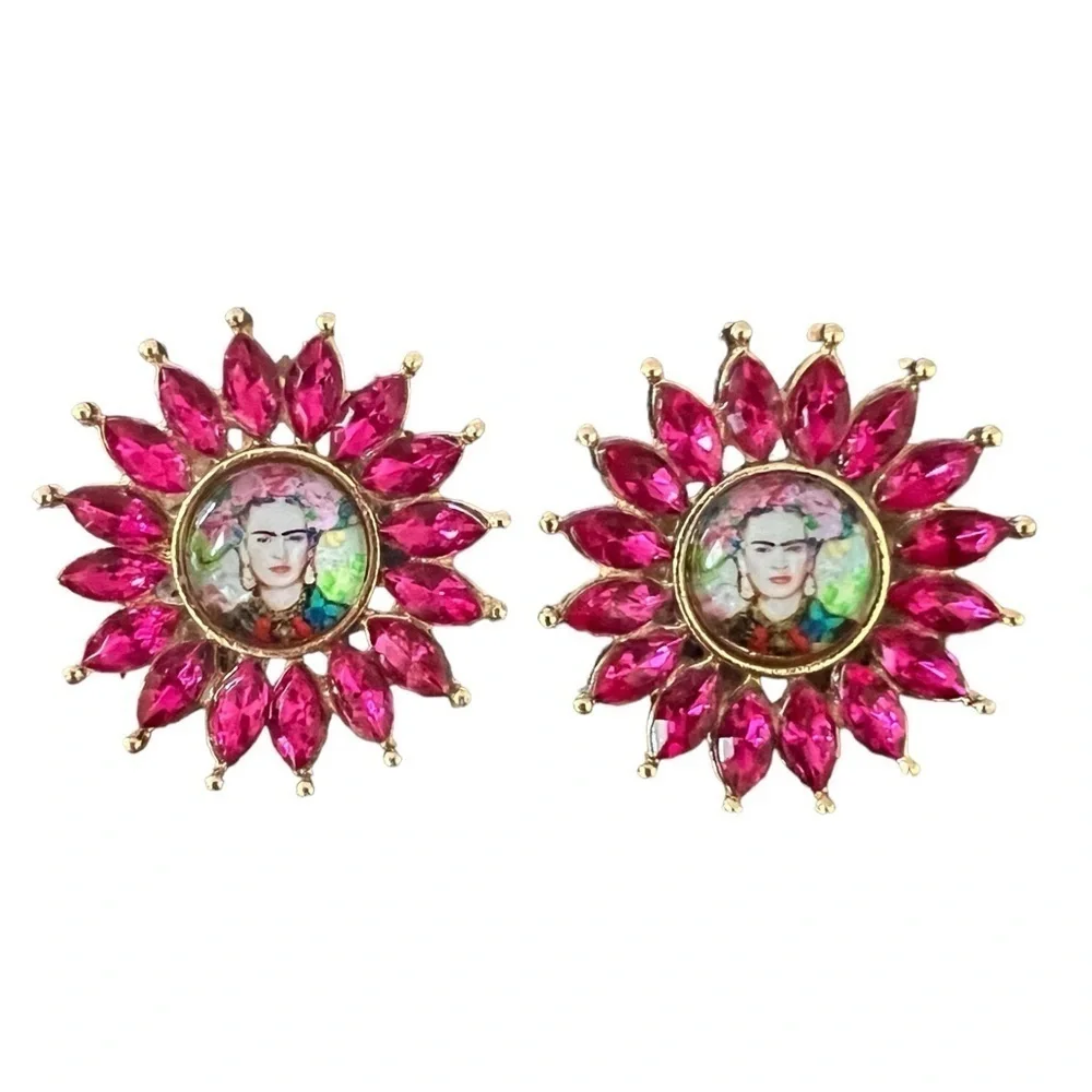 Frida Pink Floral Starburst Crystal Rhinestone Post Stud Earrings